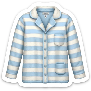 emoji of an isolated fluffy fleece pajama top with soft pastel vertical stripes, plush fuzzy texture, light grey and pastel blue tones, button-down long sleeves, neatly folded flat-lay, no person, no body, no mannequin, cozy warm winter mood, soft shading sticker