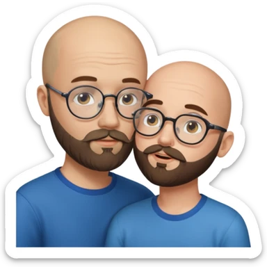 Bald man with beard kissing brunette twink with eyeglasses sticker