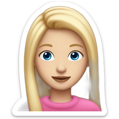 Blonde girl with straight hair with blue eyes and in pink fur sticker