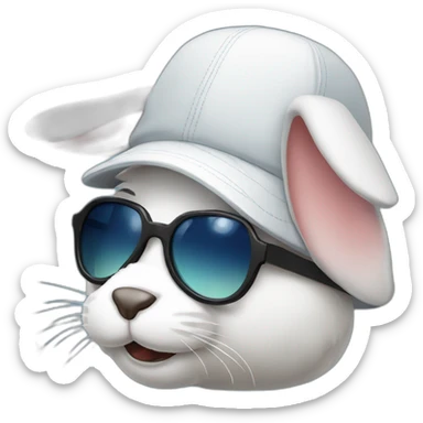 A rabbit in sunglasses and a baseball cap that shows he's famous sticker