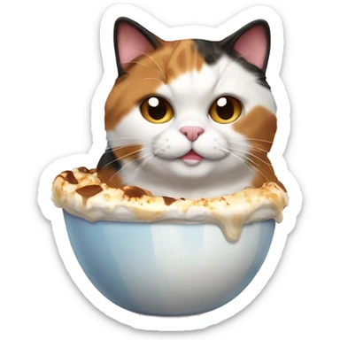 Realistic Fat calico cat with sundae sticker