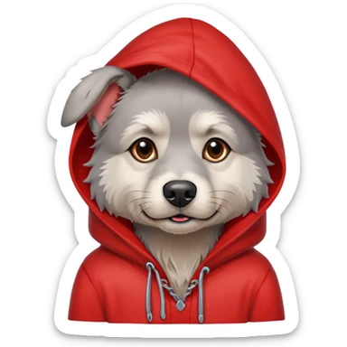 Gray dog scruffy red hood sweatshirt  sticker