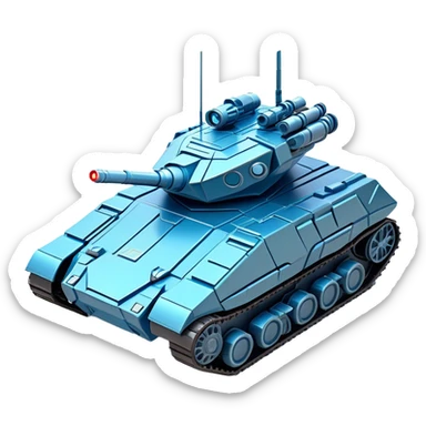Clash of Clans aesthetic: Cinematic Playful Space Tank Emoji, rendered in a 3D vector-style similar to standard emojis with minimal shading and bold, simplified shapes. A robust, isometric armored vehicle with sleek futuristic plating and energy cannons, softly glowing with a high-tech cosmic combat charm. Simplified yet unmistakably iconic, highly detailed and consistent, glowing with a soft radiant shine and high gloss. Stylized with a touch of intergalactic warfare and a soft glowing outline, capturing the essence of a futuristic battle machine with a friendly, playful spirit! sticker