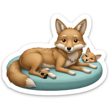Coyote laying down on a bed, dreaming  sticker