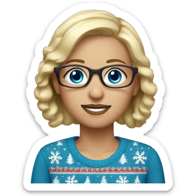 Realistic blonde woman with blue eyes and glasses wearing Christmas clothes  sticker