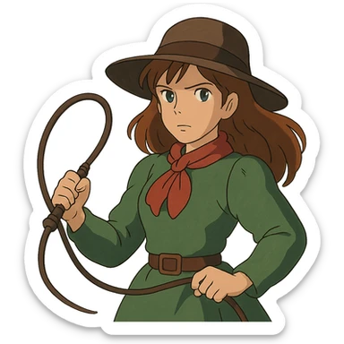 ghibli style woman holding a whip sticker