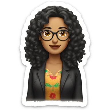 Mexican woman with long curly hair and glasses sticker