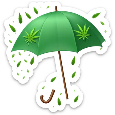 Candy raining from the sky with an umbrella and a cannabis leaf sticker