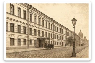 Здание Николаевской детской больницы в Петербурге в 19 веке - рисованный стиль sticker