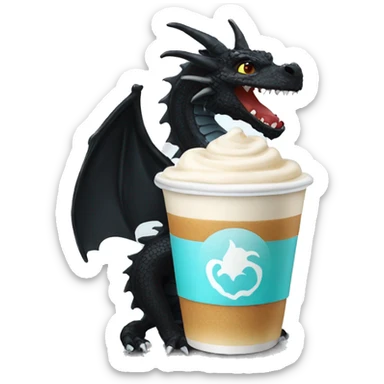 A black dragon drinking an ice latte sticker