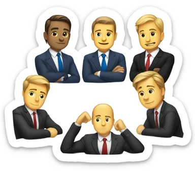 6 Caucasian men in suits sitting at a round table sticker