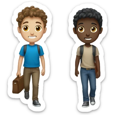 two boy student with brown hair and brown skin and blue shirt walking sticker