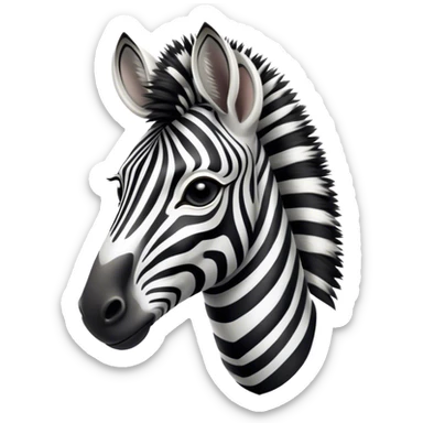 Cinematic Noble Zebra Portrait Emoji, Poised and regal, with a lean, elegant build and a striking Fur of bold black and white stripes, deep-set soulful piercing eyes, Simplified yet sharp and sophisticated features, highly detailed, glowing with a soft, dignified glow, high shine, intelligent and graceful, stylized with an air of savannah chic, focused and attentive, soft glowing outline, capturing the essence of a watchful and confident equine, so majestic it feels as though it could gallop out of the screen with effortless authority! sticker