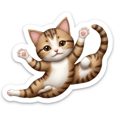 dark brown tabby and white kitten with his eyes closed whilst in funny positions stretched out and  upside down sticker