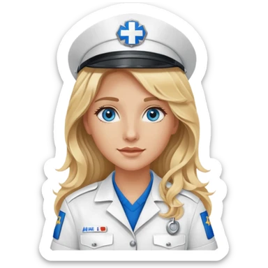 Ambulance driver girl with long wavy blonde hair and blue eyes  sticker