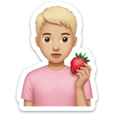 pastel pink shirt with embroidered strawberry sticker