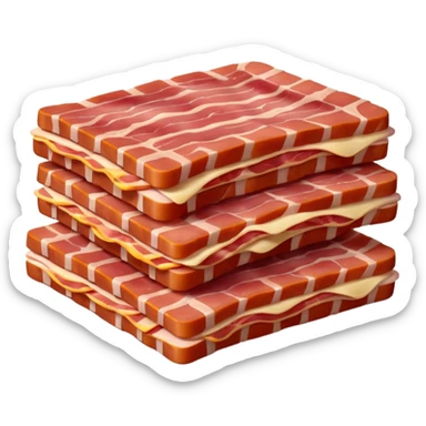 raw bacon lardons, pile, thick short rectangular strips, alternating pinkish-red meat and creamy white fat, clean cut, irregular edges, fresh, moist, uncooked, soft lighting, color contrast, no pan, plate, background, or faces, clean 3D, soft shadows, transparent background, emoji scale sticker