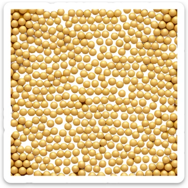 loose scatter of small round mustard seeds in warm yellow to light brown shades, matte finish, slightly rough texture, compact uniform seeds in a natural pile or light scatter, soft lighting, subtle shadows, emoji scale sticker