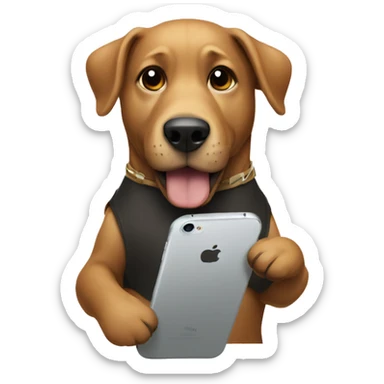 Dog holding a iPhone 16 sticker
