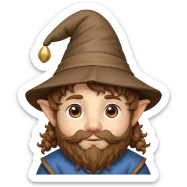 Gnomo con capelli ricci marroni, occhi marroni e cappello a punta sticker