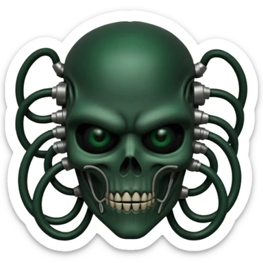 HR giger, wires, dark green, black flesh undead, head. dark bones and skin sticker