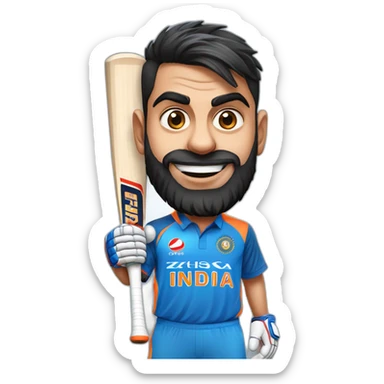 Virat kohli with cricket bat in Indian team jersey sticker