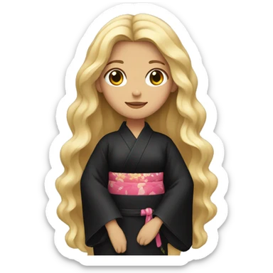 girl with long blonde wavy hair dressed in a black kimono sticker