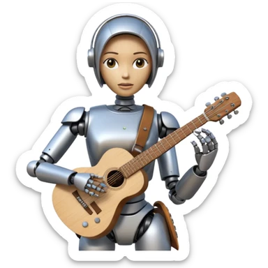 a robot carry her note and guitar and try to change the world sticker