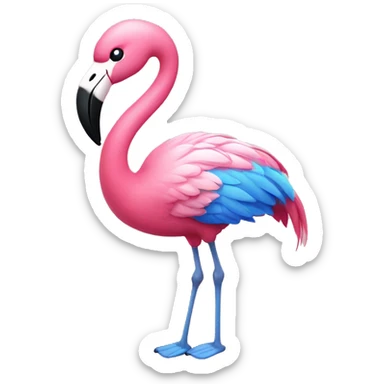 Pink flamingo with blue heart sticker