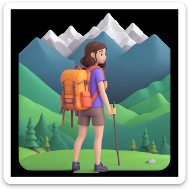 portrait of girl back packing mountains in background, close up pose sticker