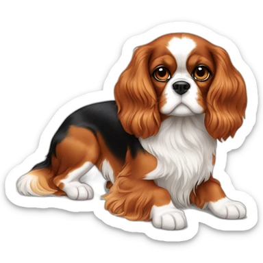 Tri-color Cavalier King Charles spaniel sitting full body sticker