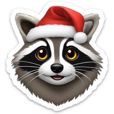 Raccoon with christmas hat sticker