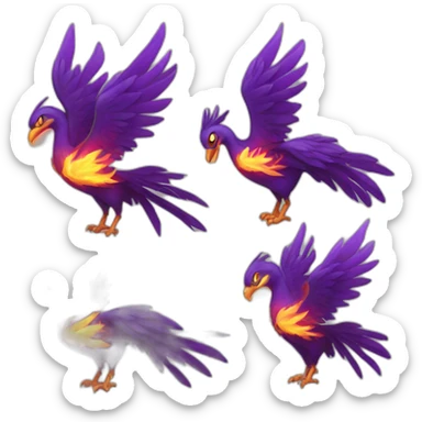 phoenix dark purple flame 5, emotes in different poses sticker