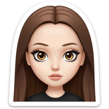 pretty bratz girl, long straight brown hair, brown eyes, black eyeliner, pale skin, black clothes sticker