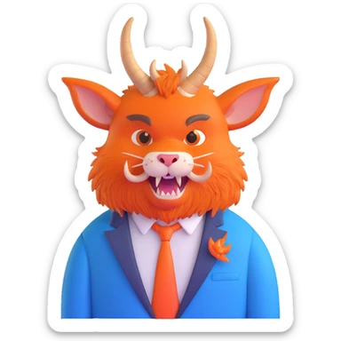 Beast from Beauty and the Beast, furry creature with horns and fangs wearing a blue formal jacket sticker