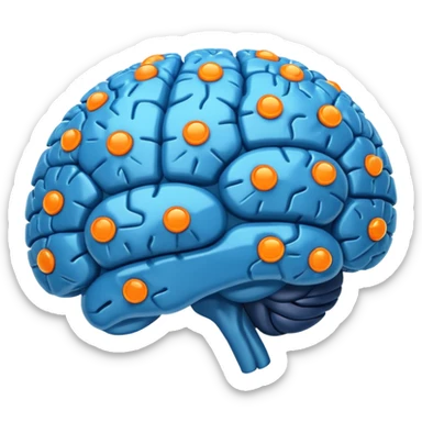 blue digital brain with little orange neurons sticker