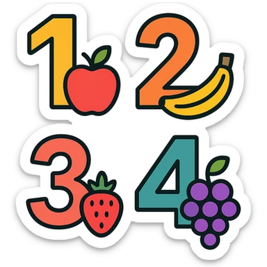 color outline icon style numbers with fruit details, clean lines sticker