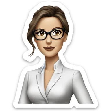  Realistic classy photo Kate Beckinsale blue eyes wearing glasses in a business meeting high fashion  sticker