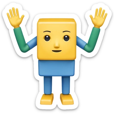 A yellow cube Head and rectangular arms BLUE cube troco Green rectangular legs sticker