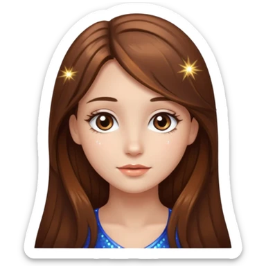 beautiful girl with long and brown hair and brown eyes with sparkles by herside sticker