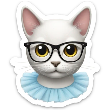 A cat with glasses and a tutu sticker