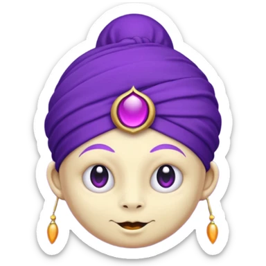 Saturn 🪐 with its rings as the main focus, wearing a whimsical turban, with a small purple devil face 😈, cartoon emoji style, vibrant and centered.
 sticker