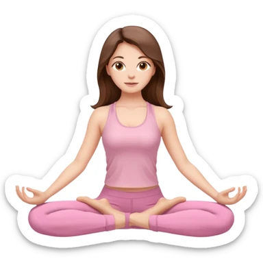 woman with long brunette hair light brown eyes in yoga pose light pink yoga clothes sticker