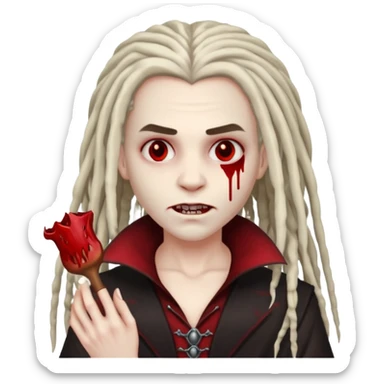 Blood face vampire with dreads holding a skin 47 sticker