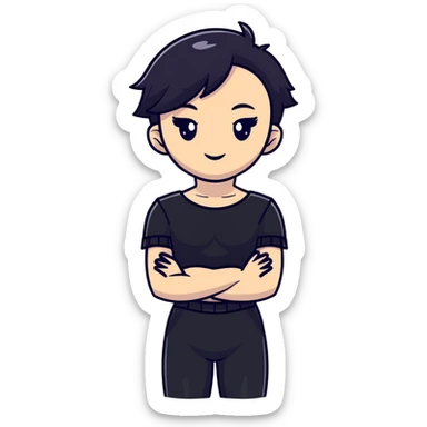 gothic femboy with wide shoulders, small chest, dark makeup, black clothing sticker