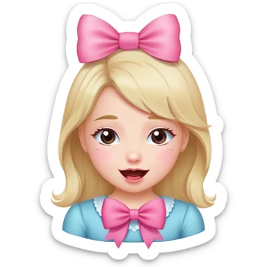 A giggle face with kiss and a pink bow with girl bowing  sticker