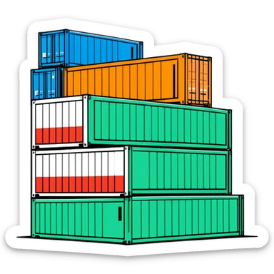 Stack of shipping containers at a port, multicolored cargo boxes sticker