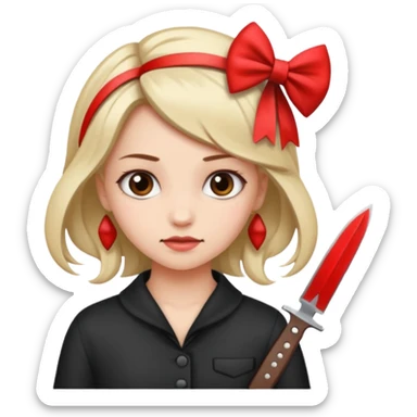 Photo of a killer girl with a knife and a graphic bow in her hair sticker