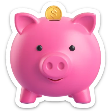 pink piggy bank with a coin, 3d cartoon, smooth and shiny sticker