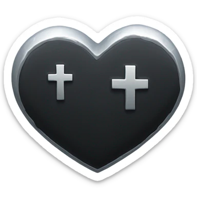 a black tombstone in silver RIP and a silver heart sticker